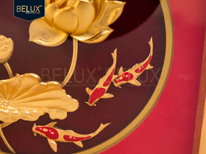 Tranh Cá Chép Hoa Sen Dát Vàng 24k 20x20cm